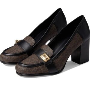 Michael Kors Black and Brown Block Heel Loafers